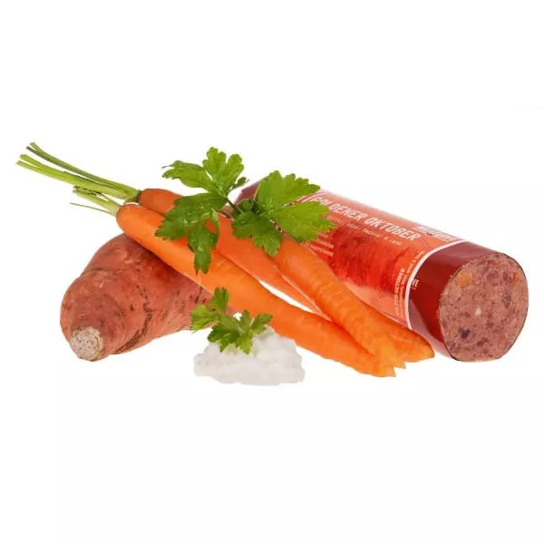 Goldener Oktober Rind, Wachtel und Lamm mit Spirulina, Kamille u. Hüttenkäse 400g